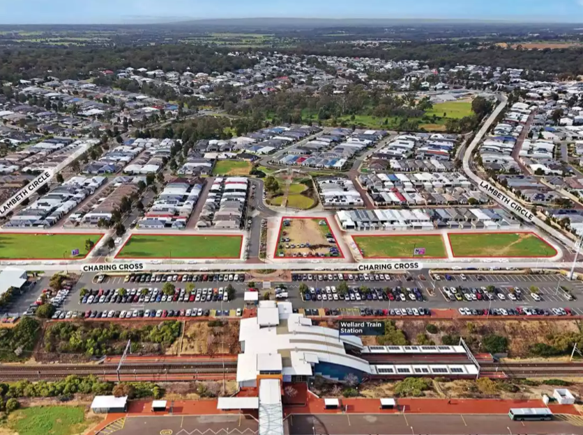 Aerial view of Lot 882 and Lot 915 Charing Cross Crescent, Wellard WA development site.